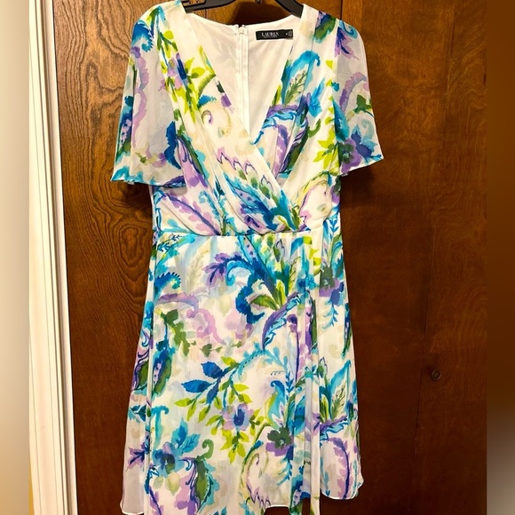 3/25 promo! Lauren Ralph Lauren Georgette faux wrap dress NTW $135 - Picture 1 of 6